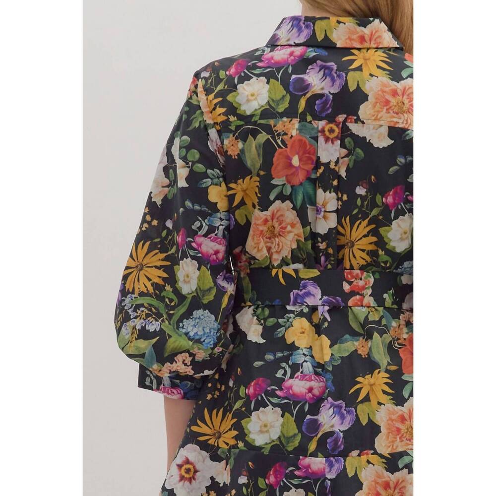 NEW ENTRO belted mini dress in midnight garden party - Picture 7 of 7